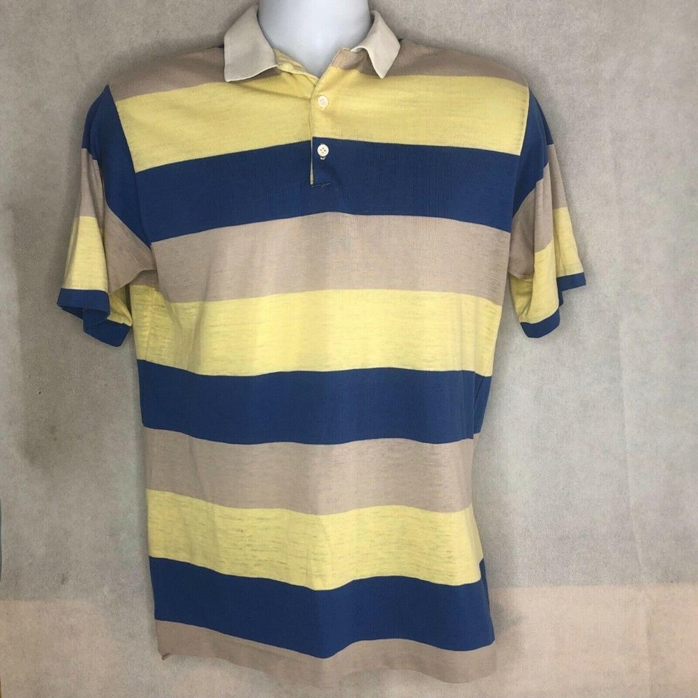 Vintage Harbor Bay Short Sleeve Blue Yellow Stripe